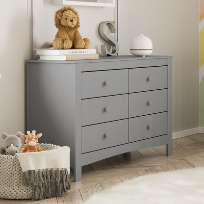 Graco Noah 6 Drawer Double Dresser (Pebble Gray) - GREENGUARD Gold Certified, 6 Drawer Double Dresser for Kids Bedroom, Universal Design for Nursery and Kids Bedroom