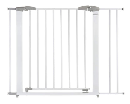 Graco Safe N' Secure Walk-Through Metal Safety Gate (White) - Expands from 28.75-42 Inches, 30 Inches Tall, Includes 3 Extensions, Pressure Mounted Walk Thru Baby Gate, Perfect for Children and Pets