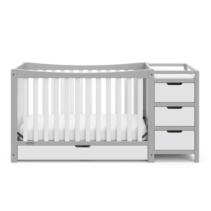 Graco Remi 4-In-1 Convertible Crib & Changer with Drawer (Pebble Gray & White) – GREENGUARD Gold Certified, Crib and Changing-Table Combo, Includes Changing Pad, Converts to Toddler Bed, Full-Size Bed