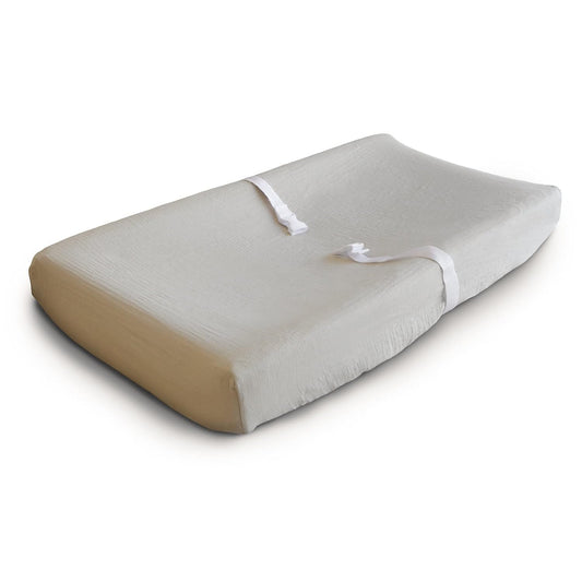 Mushie Extra Soft Muslin Fitted Changing Pad Cover (Fog)