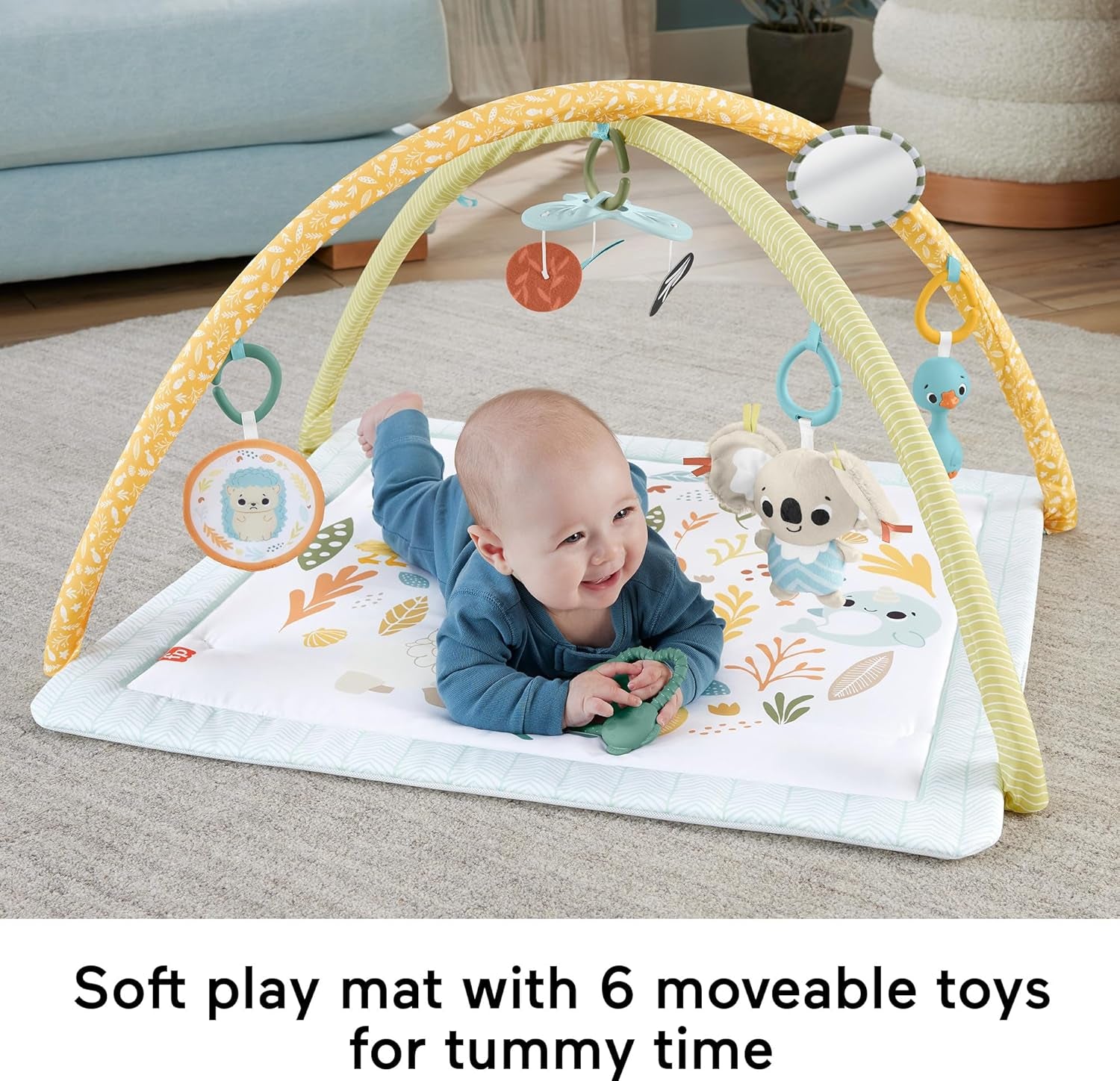 Fisher-Price Baby Playmat Simply Senses Newborn Gym with Mobile & Sensory Activity Toys for Developmental Play Ages 0+ Months