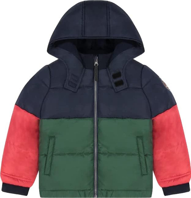 Andy & Evan Boys' Colorblocked Puffer Winter Jacket, Winter and Fall Weather Coats for Kids, Tan Navy or Red