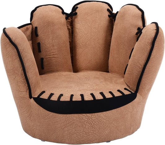 Costzon Kids Couch with Solid Wood Frame & Baseball Glove Design, Children Armchair for Play Room, Nursery, Kindergarten, Kids Room, Gift for Boys & Girls (Brown)