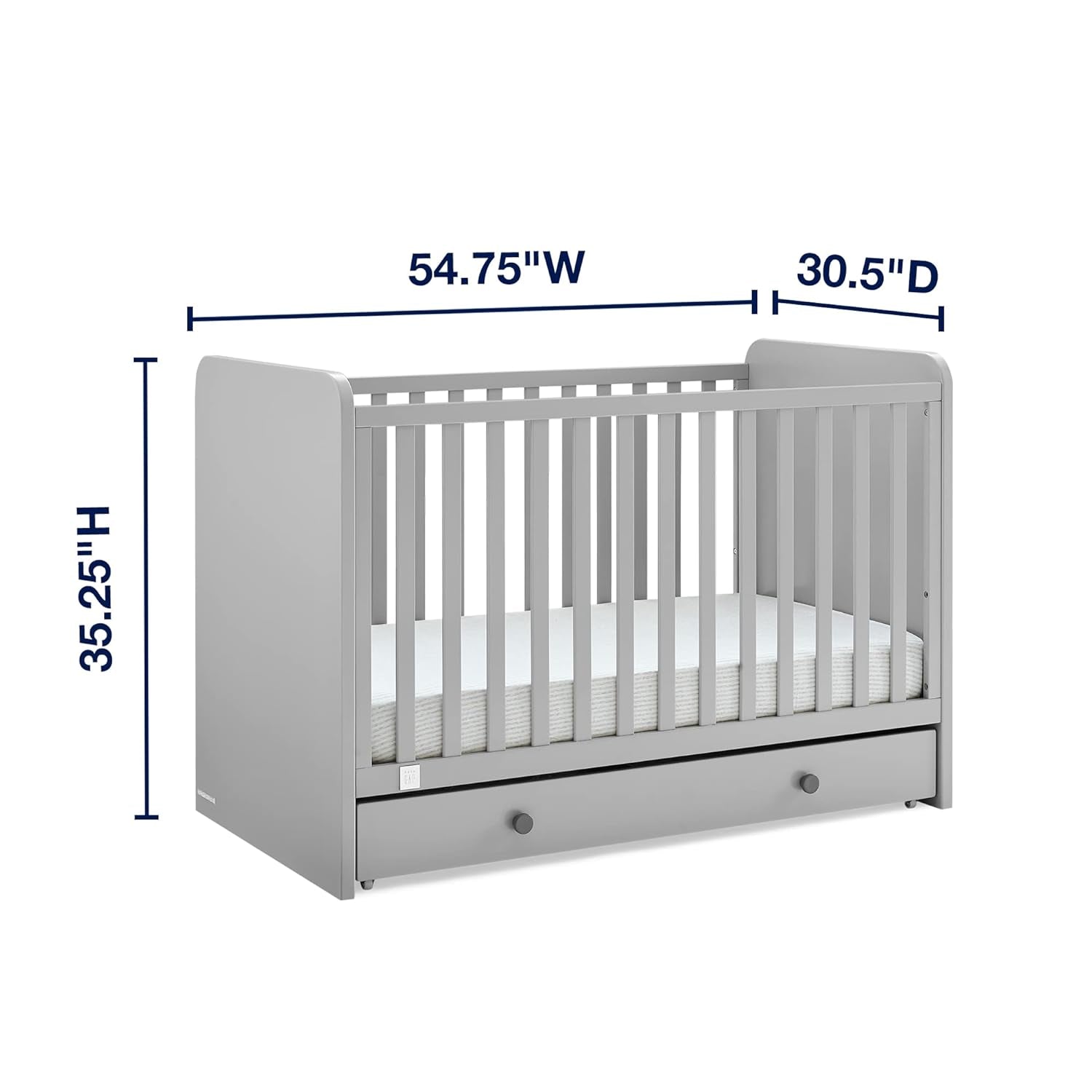 GAP Babygap Graham 4-In-1 Convertible Crib with Storage Drawer - Greenguard Gold Certified, Grey/Dark Grey