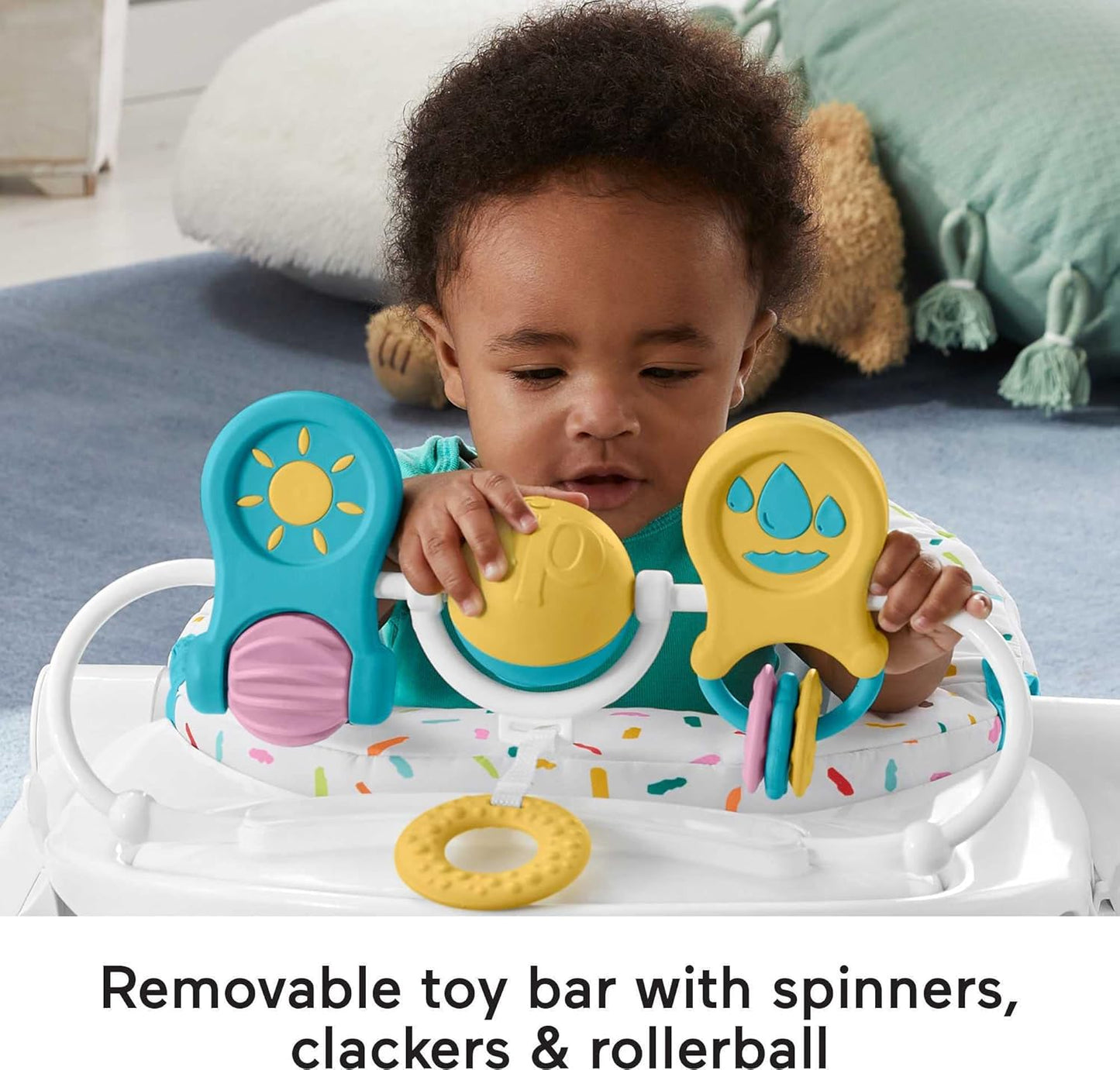 Fisher-Price Portable Baby Chair Deluxe Sit-Me-Up Floor Seat with Snack Tray and Toy Bar, Rainbow Sprinkles