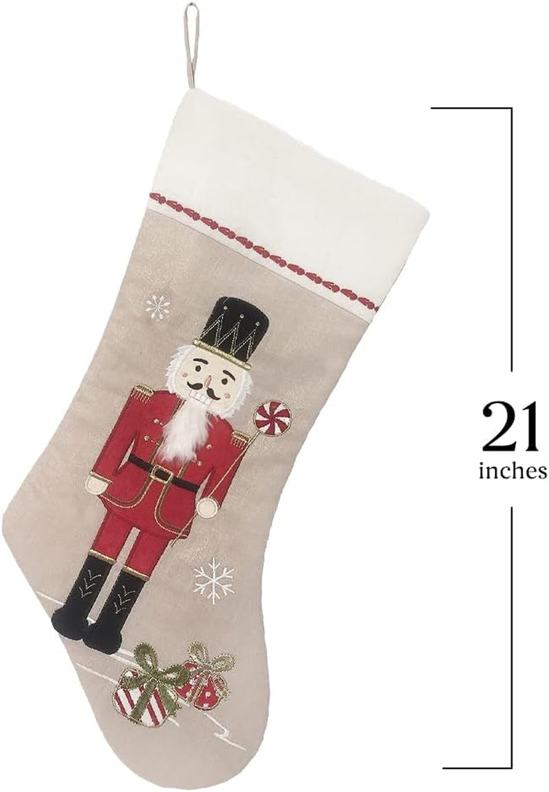 MON AMI Nutcracker Linen Christmas Stocking – 21” |Perfect for Monogramming, Christmas Décor, Christmas Socks & Decorations, for Family & Kids