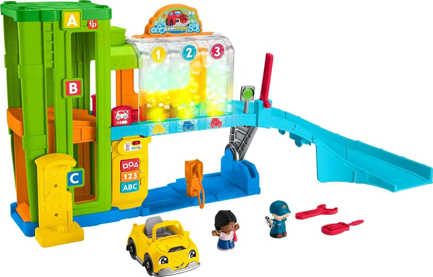 Fisher-Price Little People Toddler Toy Light-Up Learning Garage Playset with Smart Stages, Car & Ramp for Pretend Play Kids Ages 1+ Years