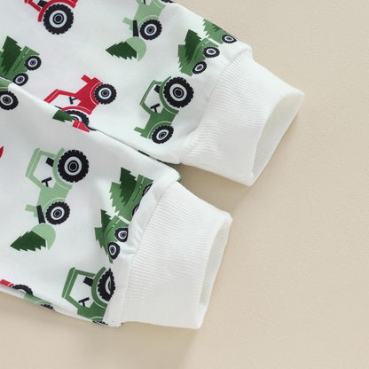 Toddler Baby Boy Girl Christmas Outfits Truck Tree Print Long Sleeve Sweatshirts Pants Fall Infant 2Pcs Clothes