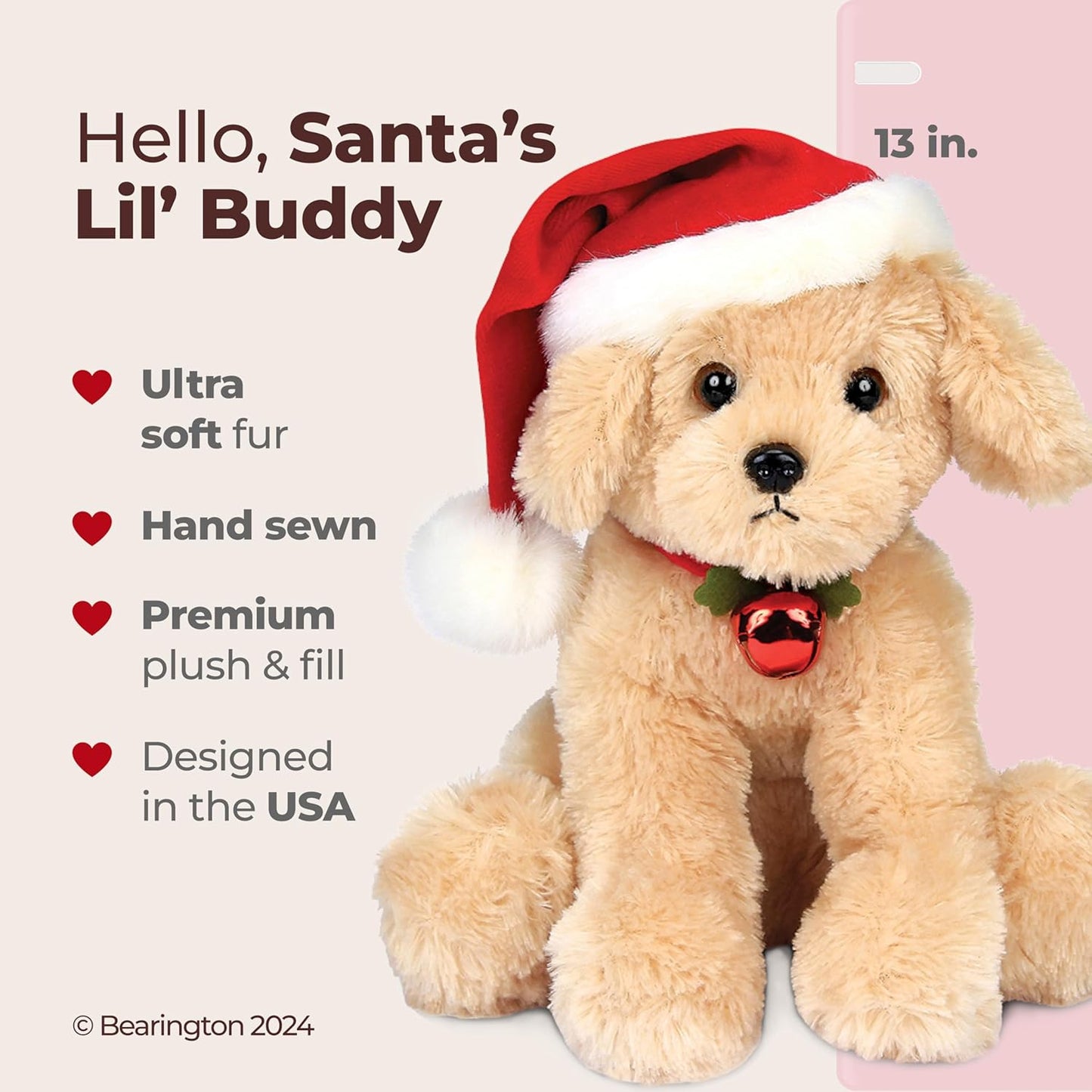 Bearington Santa'S Lil' Buddy Musical Animated Christmas Stuffed Dog, 13 Inch Christmas Stuffed Animal