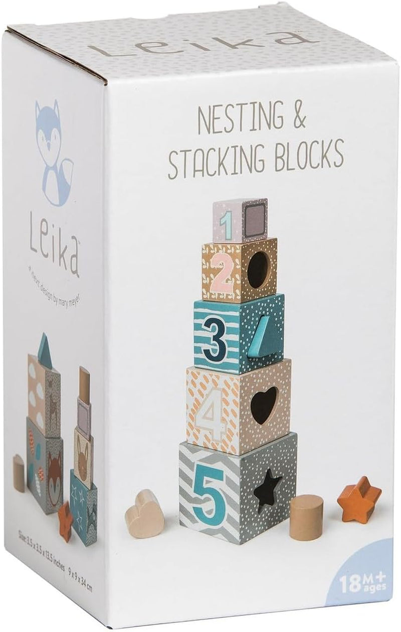 Mary Meyer Leika Wooden Toys Nesting & Stacking Blocks Montessori Toys for 18+ Months Old Toddler Preschool Gifts, 3.5 X 13.5-Inches, Woodland Animals