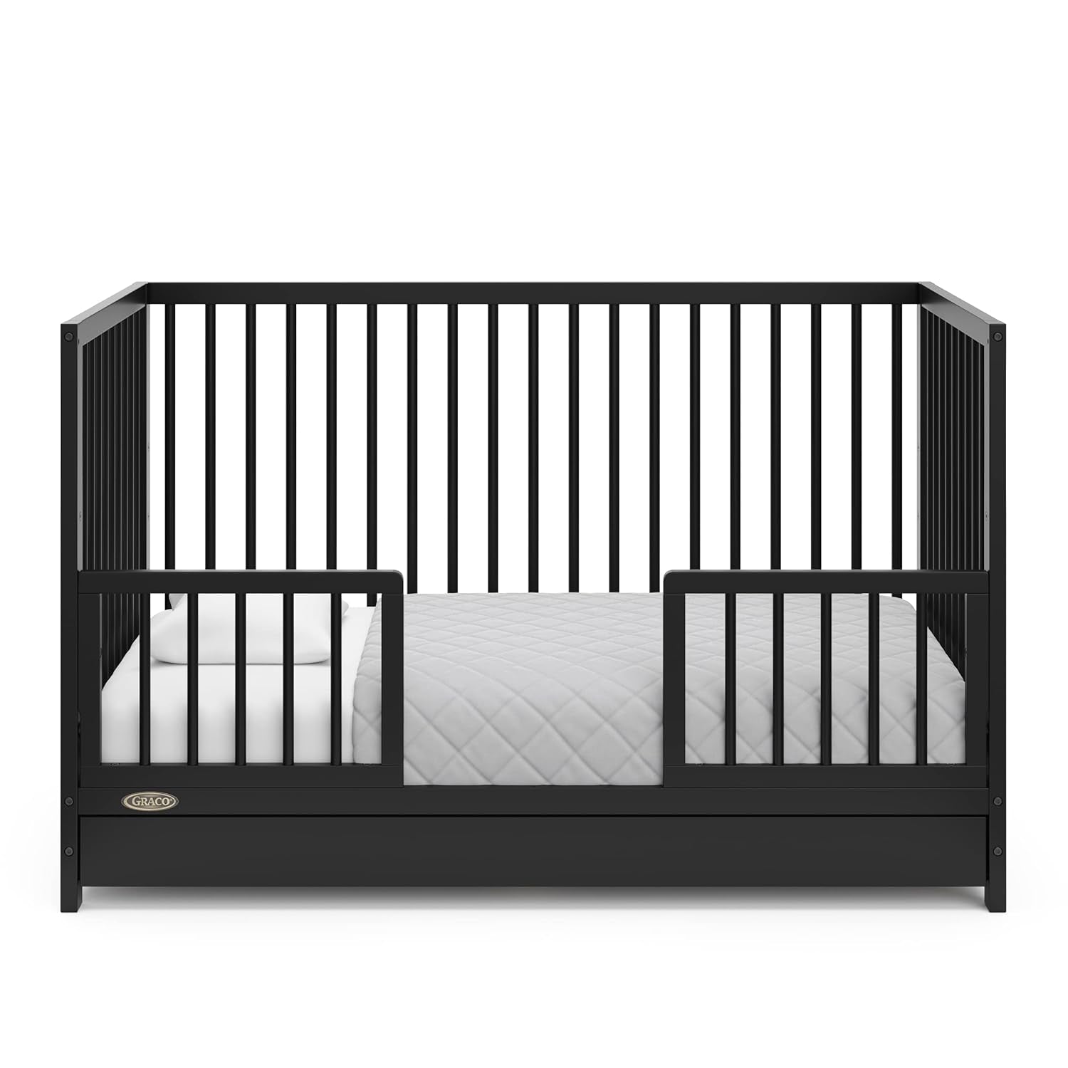 Graco Teddi 5-In-1 Convertible Crib with Drawer (Black) – GREENGUARD Gold Certified, Crib with Drawer Combo, Full-Size Nursery Storage Drawer, Converts to Toddler Bed, Daybed and Full-Size Bed