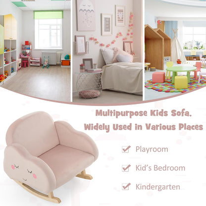 Costzon Kids Sofa, Rocking Chair with Solid Wood Frames, Velvet Fabric, Anti-Tipping Design for Kids Room, Nursery, Preschool, Birthday Gift for Boys Girls, Toddler Furniture Armchair (Light Pink)