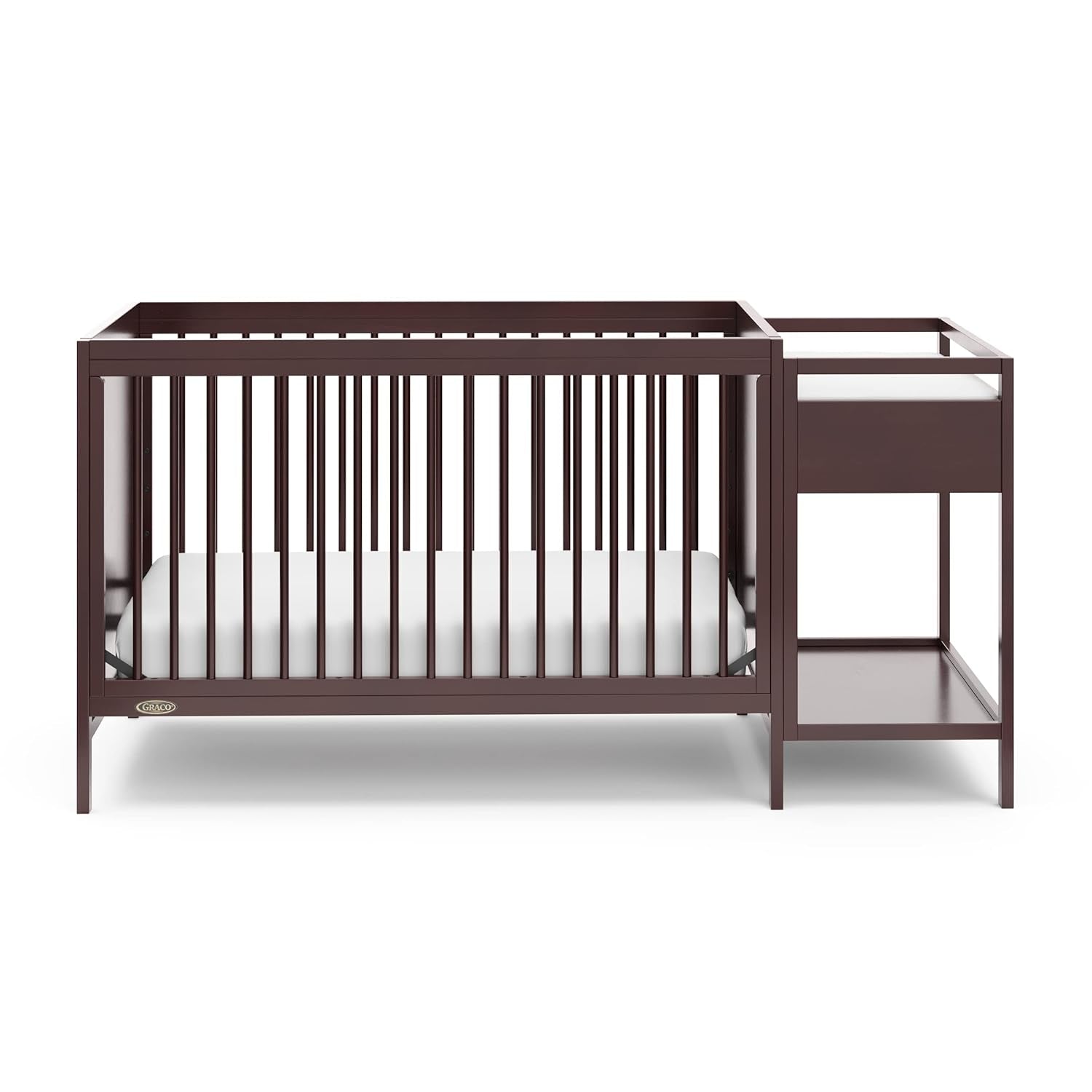 Graco Fable 4-In-1 Convertible Crib & Changer (Espresso) – GREENGUARD Gold Certified, Crib and Changing Table Combo, Includes Water-Resistant Changing Pad, Converts to Toddler Bed and Full-Size Bed