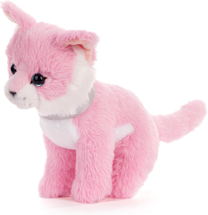 DEMDACO Animalcraft 10 X 9 Inch Polyester Cuddly, Soft Plush, Toy, Stuffed Animal, Pink and White, Cat