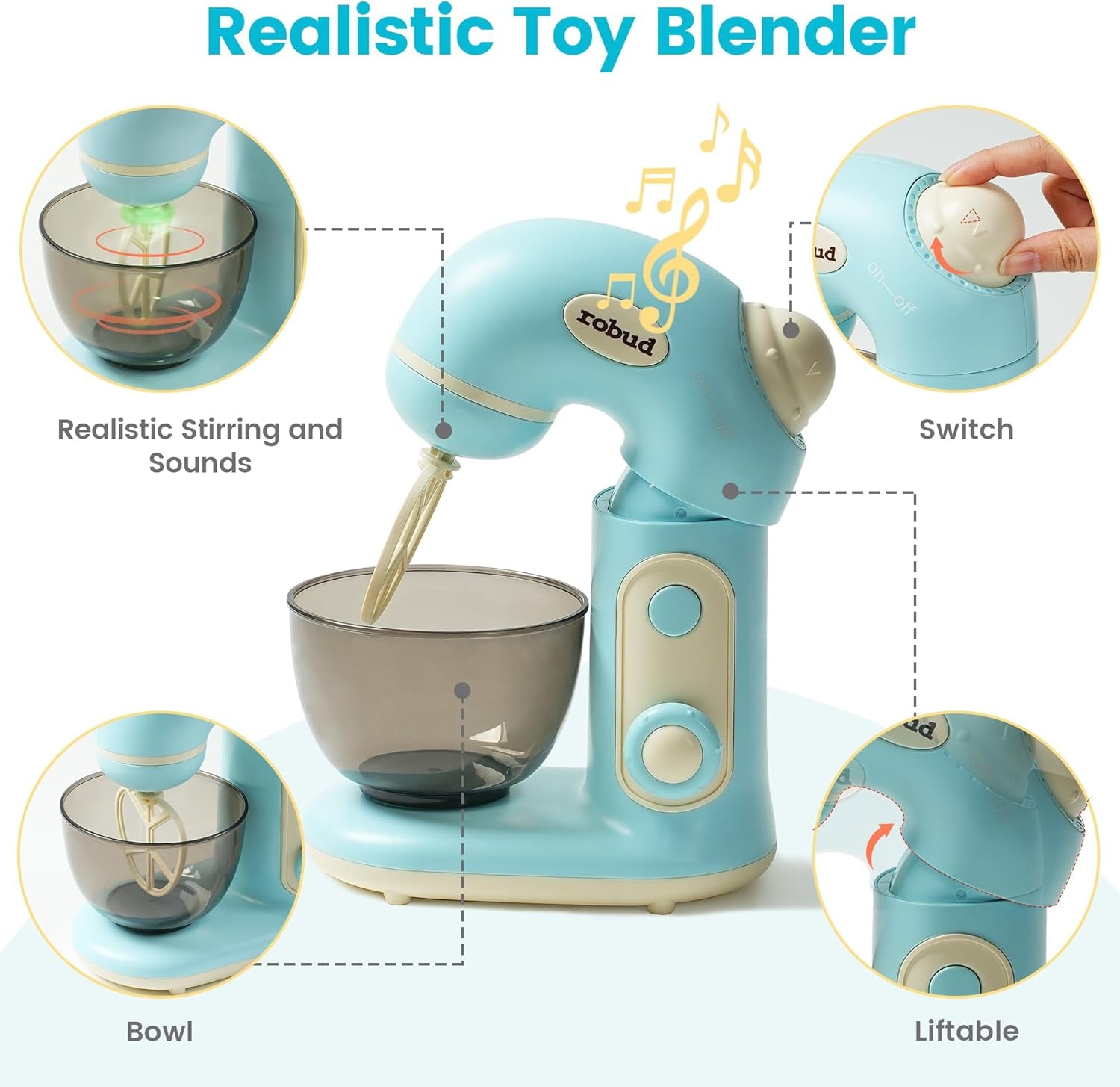 ROBUD Play Kitchen Toys, Toy Blender and Toy Juicer Set, Pretend Play Kitchen Appliances Toy Set with Accessories, Realistic Light and Sound, Boys & Girls Toys Ages 3+