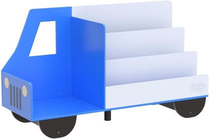 Fantasy Fields Toddler Storage Kids Bookcase 3-Tier Truck Display Bookshelf, Blue and White