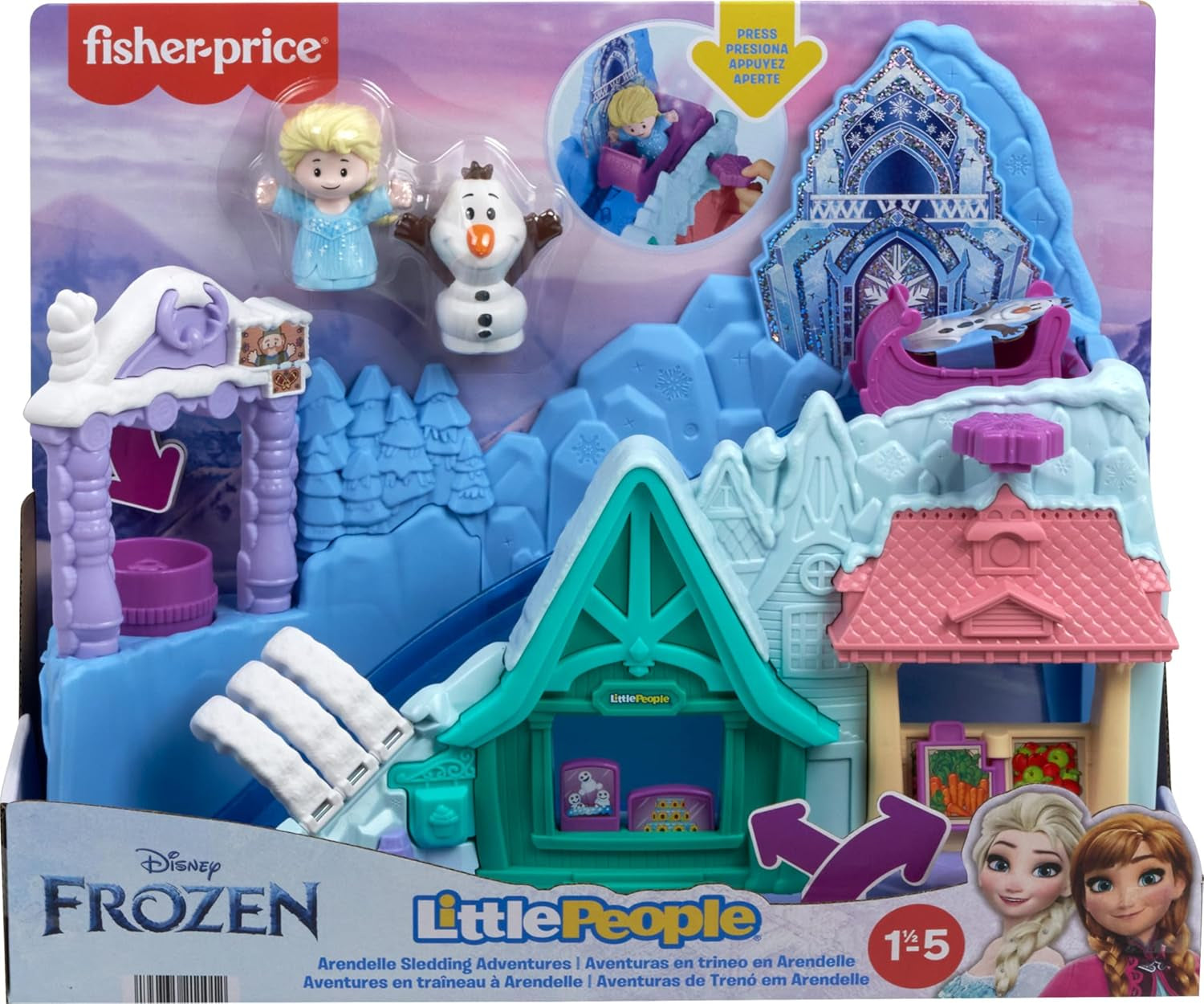 Fisher-Price Little People Toddler Toy Disney Frozen Arendelle Sledding Adventures Playset with Figures for Pretend Play Ages 18+ Months