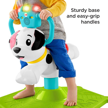 Fisher-Price Toddler Learning Toy, Bounce and Spin Puppy Stationary Ride-On Bouncer with Music & Lights for Infants Ages 1+ Years