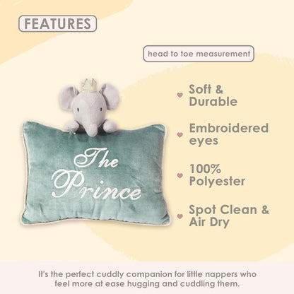 Mon Ami Prince Elephant Decorative Pillow – 11X10”, Blue Throw Pillow, Plush & Decorative Accessory Cushion for Child’S Nursery, Bed or Couch