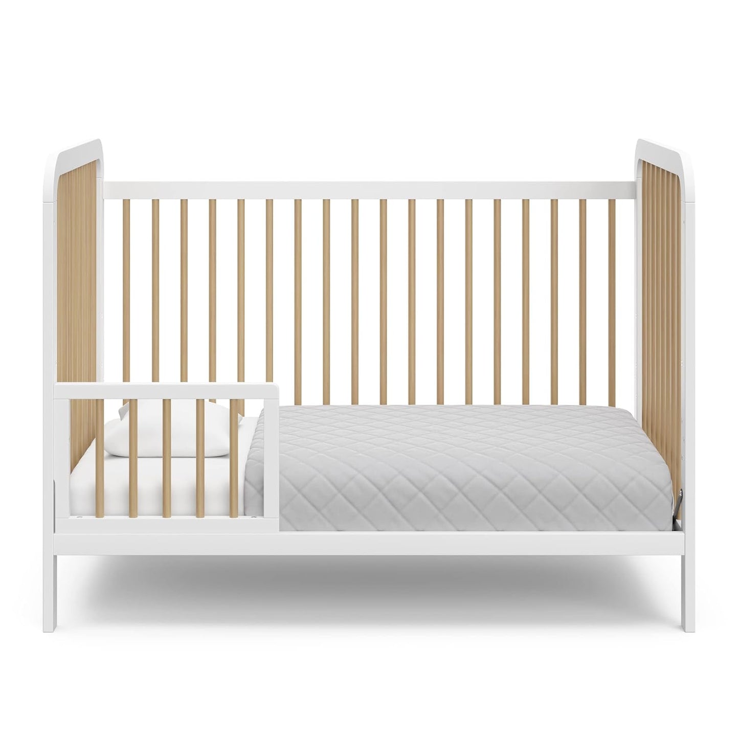 Storkcraft Pasadena 3-In-1 Convertible Crib (White with Driftwood) – GREENGUARD Gold Certified, Converts to Daybed and Toddler Bed, Fits Standard Full-Size Crib Mattress, Adjustable Mattress Height