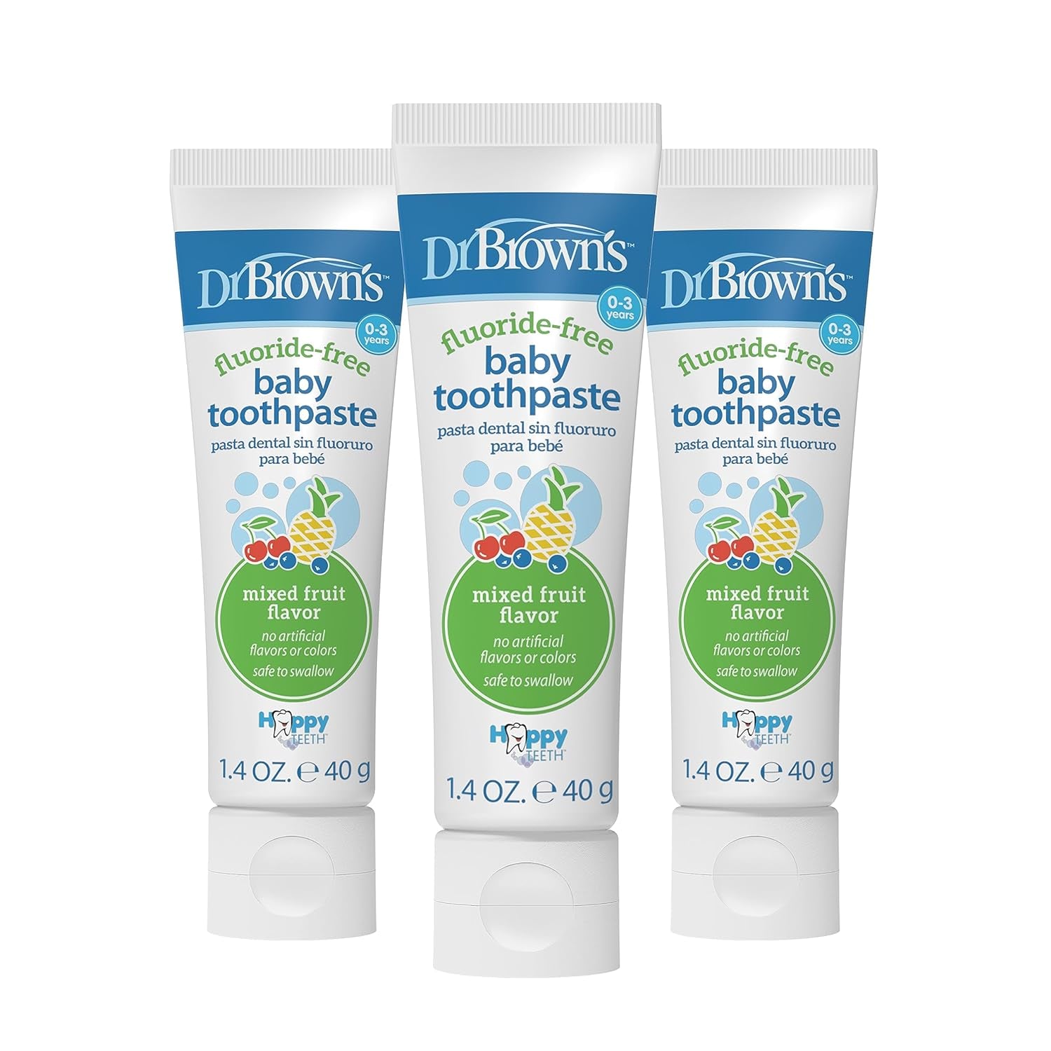 Dr. Brown'S Fluoride-Free Baby Toothpaste, Infant & Toddler Oral Care, Mixed Fruit, 3-Pack, 1.4Oz/40G, 0-3 Years