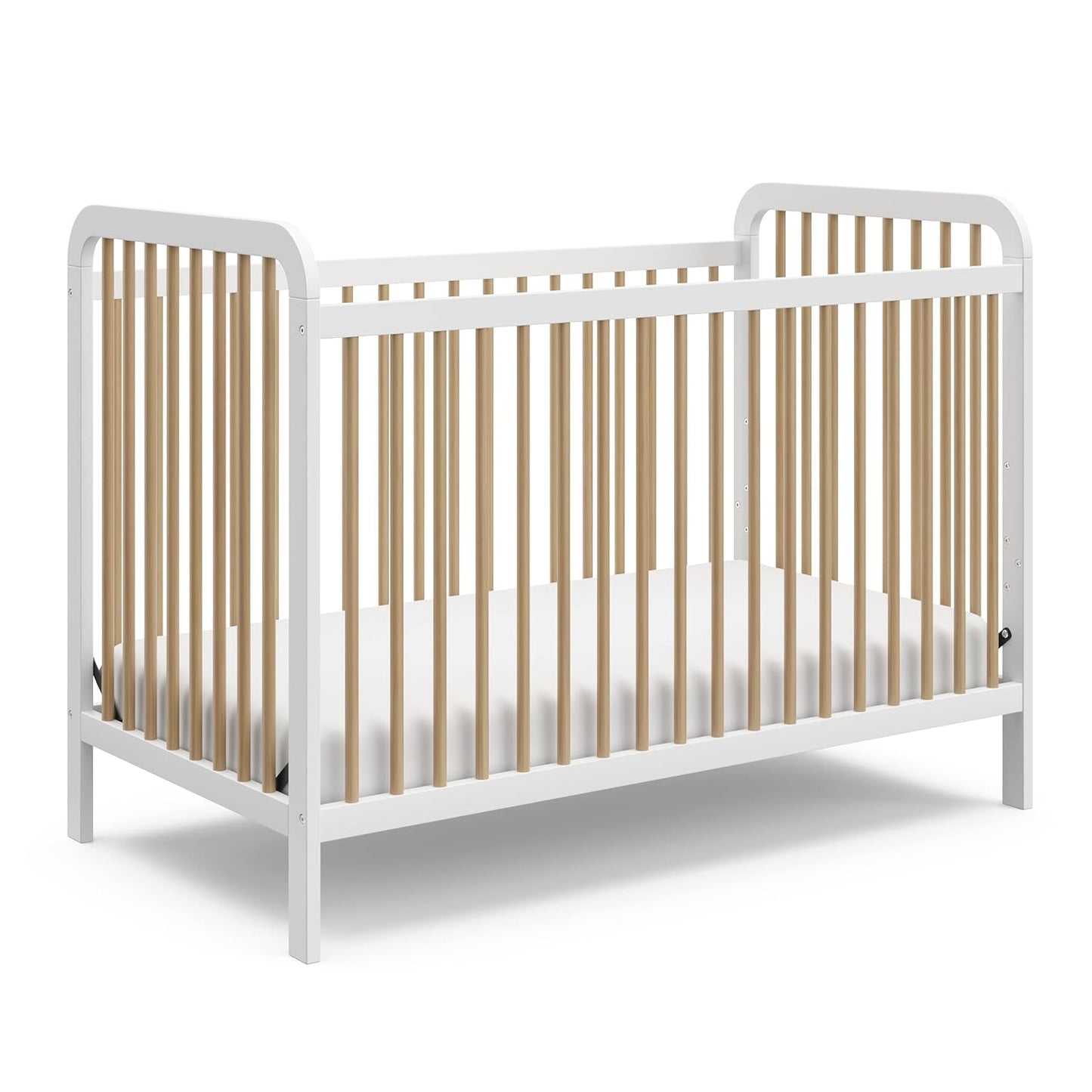 Storkcraft Pasadena 3-In-1 Convertible Crib (White with Driftwood) – GREENGUARD Gold Certified, Converts to Daybed and Toddler Bed, Fits Standard Full-Size Crib Mattress, Adjustable Mattress Height