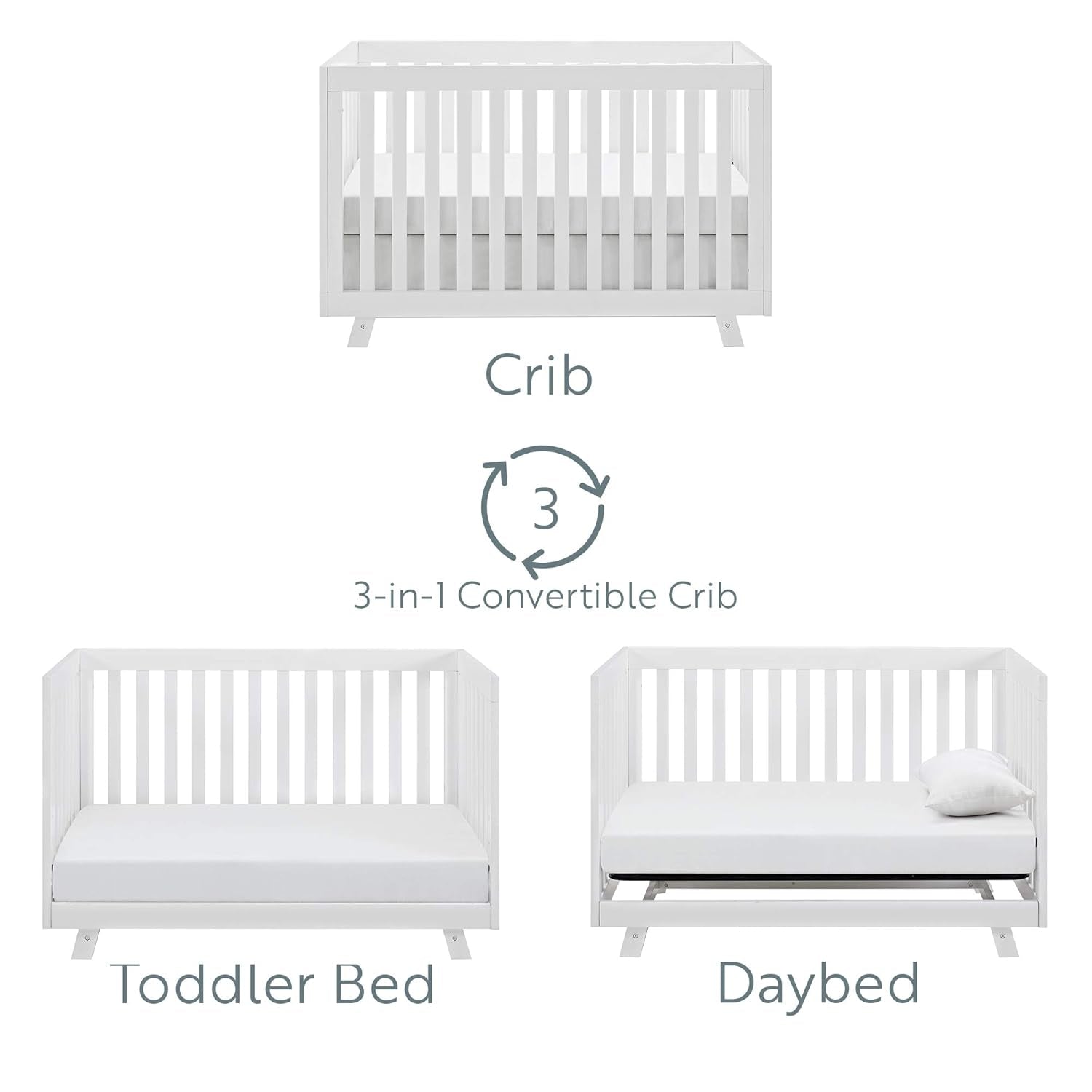 Storkcraft Beckett Convertible Crib (White) – Converts from Baby Crib to Toddler Bed and Daybed, Fits Standard Full-Size Crib Mattress, Adjustable Mattress Support Base