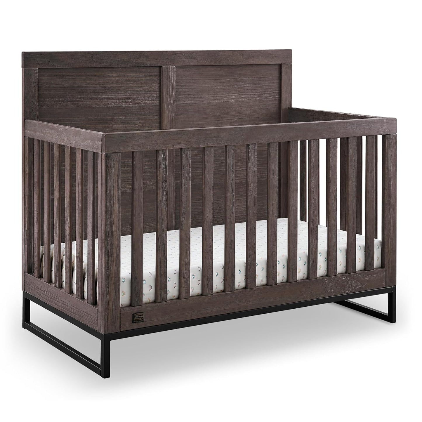 Simmons Kids Foundry 6-In-1 Convertible Baby Crib, Rustic Grey with Matte Black