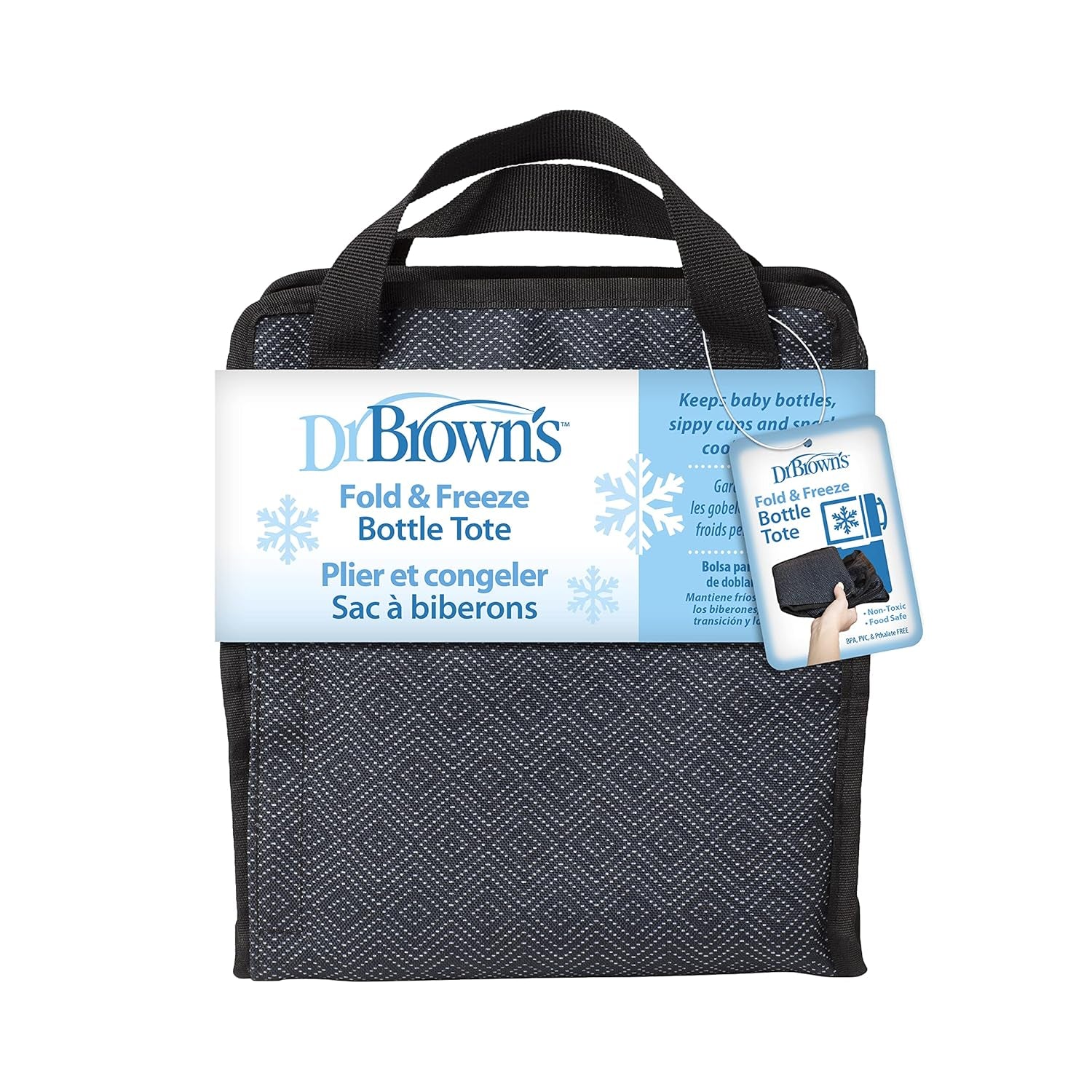 Dr. Brown'S Fold & Freeze Bottle Tote, Travel Baby Bottle Insulated Cooler Bag, Store up to 6 Baby Bottles, Black, BPA Free