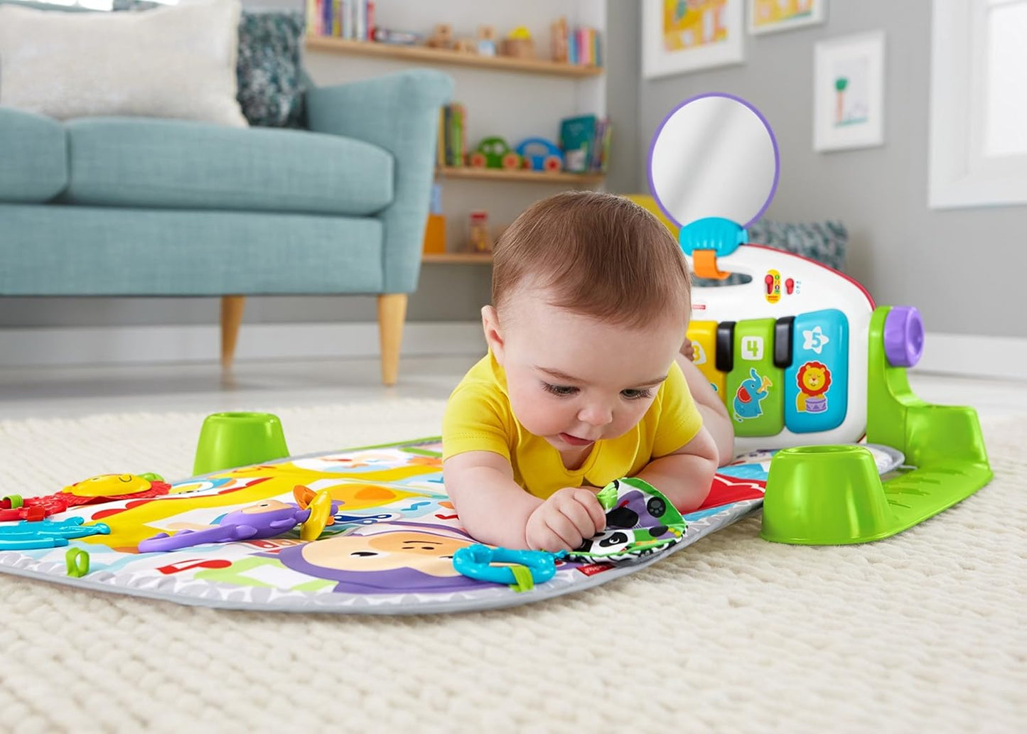 Fisher-Price Baby Playmat Deluxe Kick & Play Piano Gym, Green Musical Learning Toy with Developmental Activities for Newborns 0+ Months