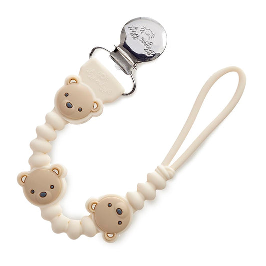 Itzy Ritzy Silicone Pacifier Clip; 100% Food Grade Silicone Pacifier Strap with Clip Keeps Pacifiers, Teethers & Small Toys in Place; Features One-Piece Design, Bear Character & Silicone Cord (Bear)