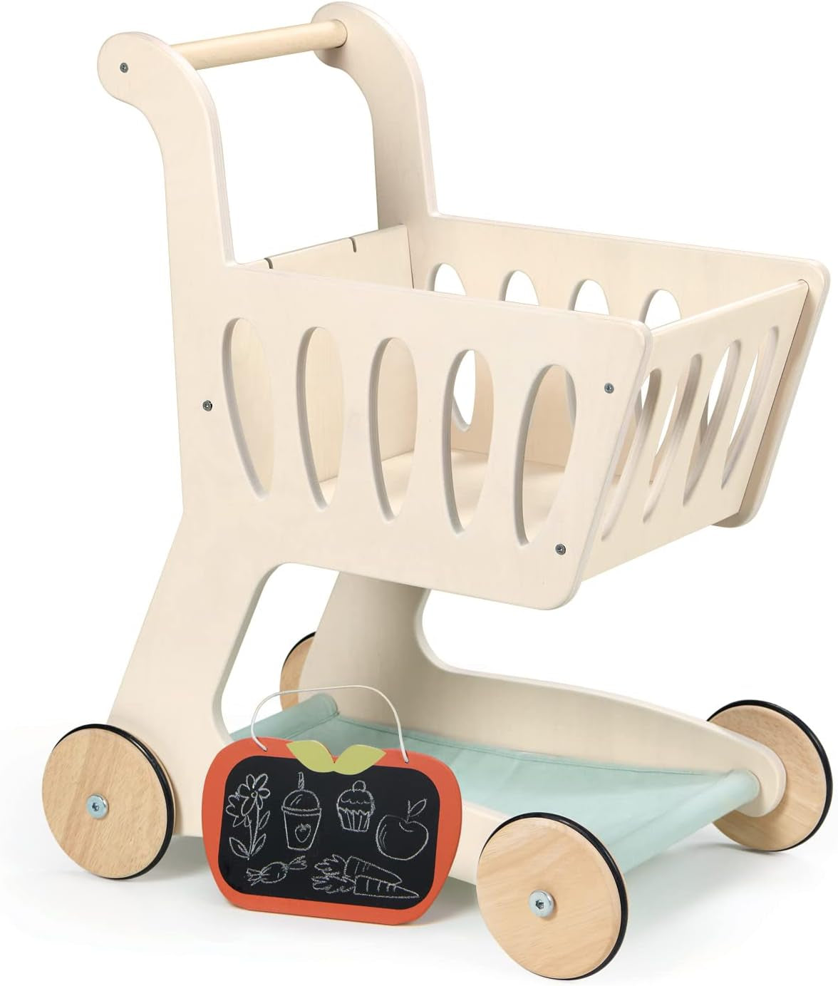 Tender Leaf Toys - Shopping Cart - Wooden Shopping Cart with Extra Storage - Perfect Role Play Toy, Promotes Creativity and Imagination for Boys and Girls - Age 3+