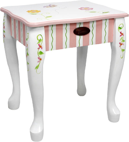 Fantasy Fields - Princess & Frog Kids Vanity Table and Stool Set , 1 Drawer, Gift for Kids, White Pink, Crown