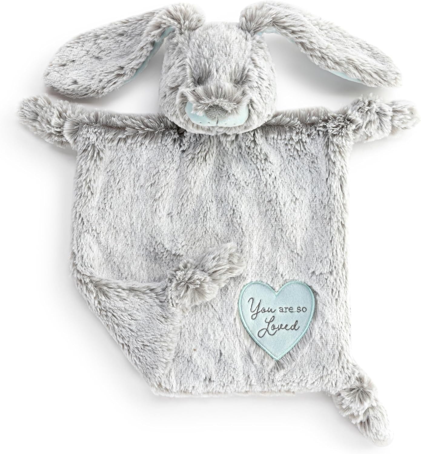 DEMDACO Luxurious Baby 14 X 11.5 Inch Polyester, Ultra Soft Plush Cuddly, Activity Blanket, Blankie, Blue and Grey, Bunny Rabbit