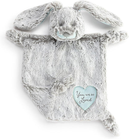 DEMDACO Luxurious Baby 14 X 11.5 Inch Polyester, Ultra Soft Plush Cuddly, Activity Blanket, Blankie, Blue and Grey, Bunny Rabbit