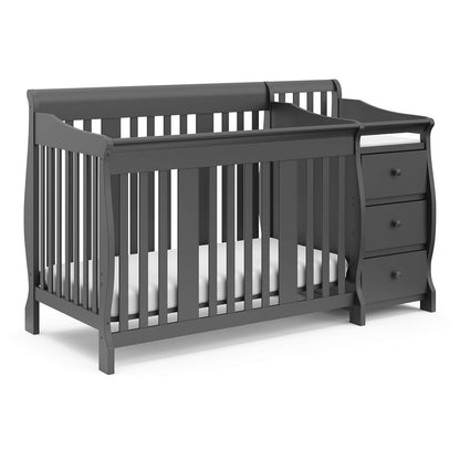 Storkcraft Portofino 5-In-1 Convertible Crib and Changer (Gray) – Crib and Changing Table Combo with Drawer, Converts to Toddler Bed, Daybed and Full-Size Bed, Storage Drawer