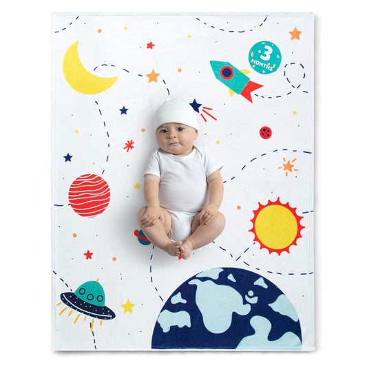 Delta Children Milestone Baby Blanket – Monthly Blanket for Pictures – Photo Blanket for Newborns, Space