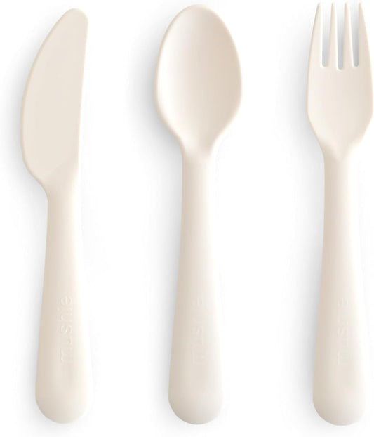 Mushie Dinnerware Cutlery Set of 3 for Kids | Made in Denmark (Ivory)