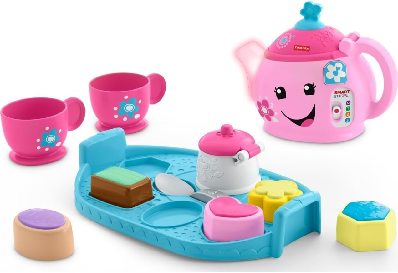 Fisher-Price Toddler Toy Laugh & Learn Sweet Manners Tea Set with Music & Lights for Educational Pretend Play Kids Ages 18+ Months