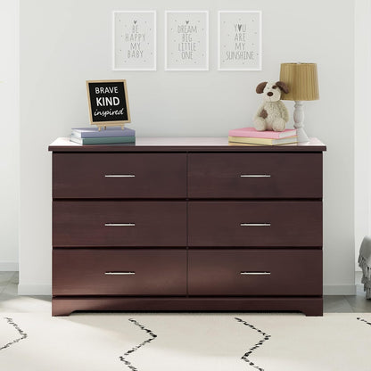 Storkcraft Brookside 6 Drawer Double Dresser (Espresso) – GREENGUARD Gold Certified, Dresser for Nursery, 6 Drawer Dresser, Kids Dresser, Nursery Dresser Drawer Organizer, Chest of Drawers