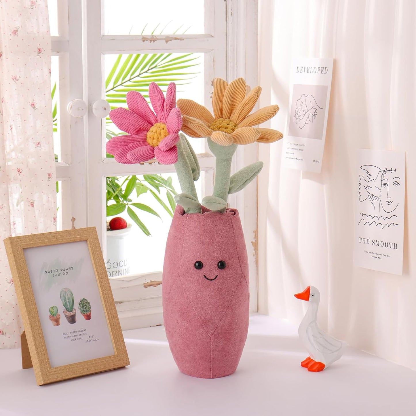 Apricot Lamb Calliopsis Vase Plush Stuffed Animals for Kids, Soft Cute Plush Toys for Baby Girl and Boy, Fluffy Calliopsis Vase Pink 13.8 Inches