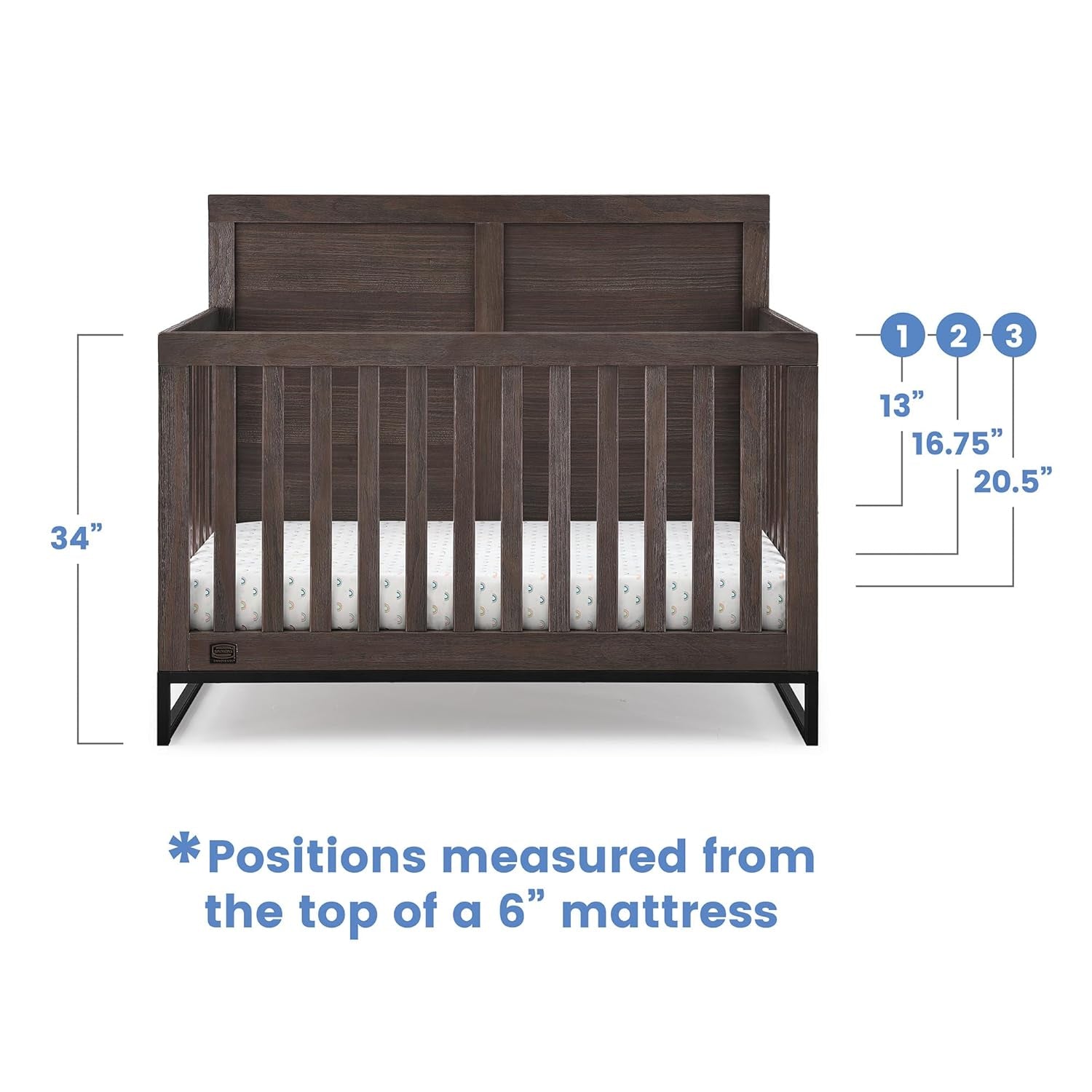 Simmons Kids Foundry 6-In-1 Convertible Baby Crib, Rustic Grey with Matte Black