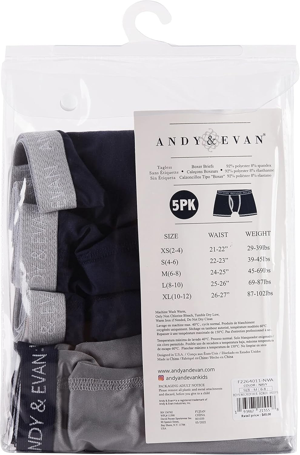 Andy & Evan Boys Modal Boxer Briefs, Pack of 5, Super Soft Boxers for Boys, in Solid & Fun Prints