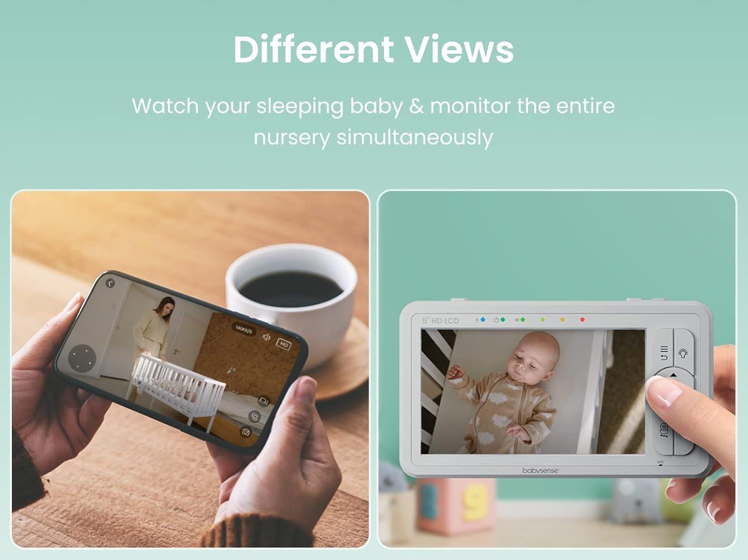 Babysense Baby Monitors Bundle - 2.4Ghz Wifi Camera with App & Separate Non-Wifi Video Baby Monitor with Camera and Audio (Products Don'T Connect/Pair with Each Other)