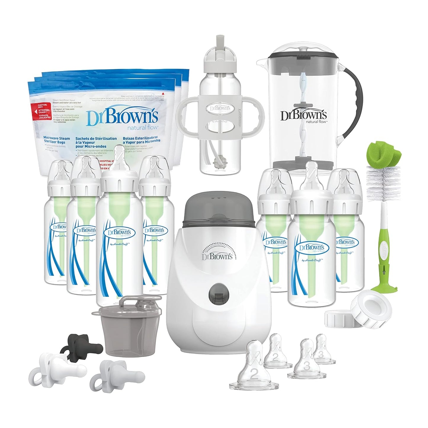 Dr. Brown'S Natural Flow Anti-Colic Options+ Narrow Baby Bottle Gift Set with Advantage Pacifier, and Bottle Travel Caps