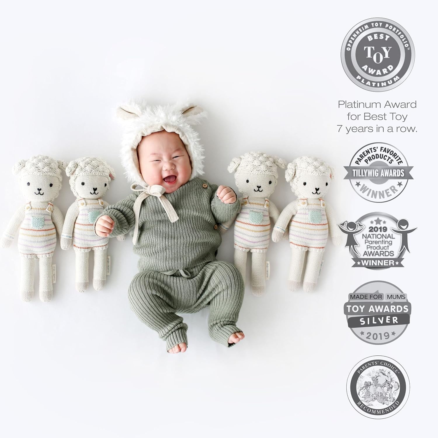 Cuddle + Kind Avery the Lamb Little 13" Hand-Knit Doll – 1 Doll = 10 Meals, Fair Trade, Heirloom Quality, Handcrafted in Peru, 100% Cotton Yarn