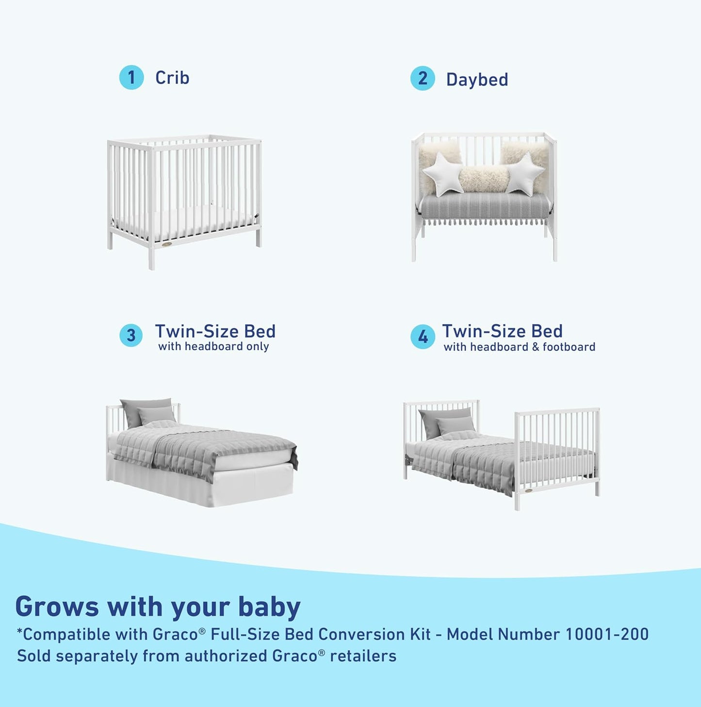 Graco Teddi 4-In-1 Convertible Mini Crib with Bonus Water-Resistant Mattress (White) – GREENGUARD Gold Certified, 2.75-Inch Mattress Included, Convenient Size, Easy 30-Minute Assembly