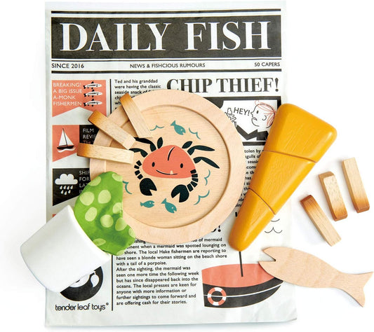 Tender Leaf Toys - Fish and Chips Supper - Wooden Play Food Set for Kids, Pretend Play Kitchen Toys - Encourage Creative and Imaginative Fun Play for Children - Age 3+