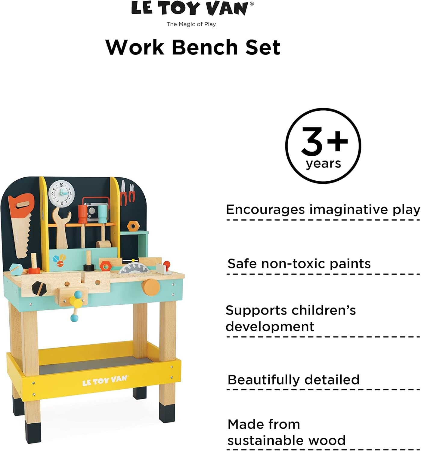 Le Toy Van - Wooden Toy Work Bench Set | Large Educational Construction Set for Role Play | Pretend Play Wooden Tools - Suitable for 3 Year Olds+