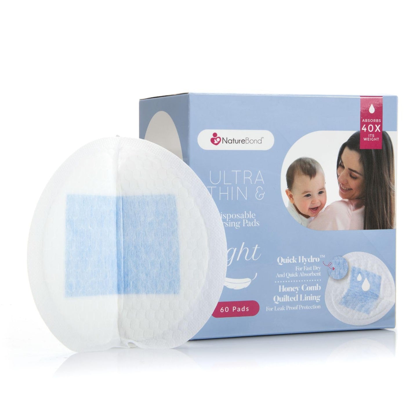 Naturebond Disposable Nursing Pads Ultra Thin Breastfeeding Breast Pads, Light, Contoured and Highly Absorbent. Highest Absorbency/Thinness Ratio 1Mm (120 Pads)